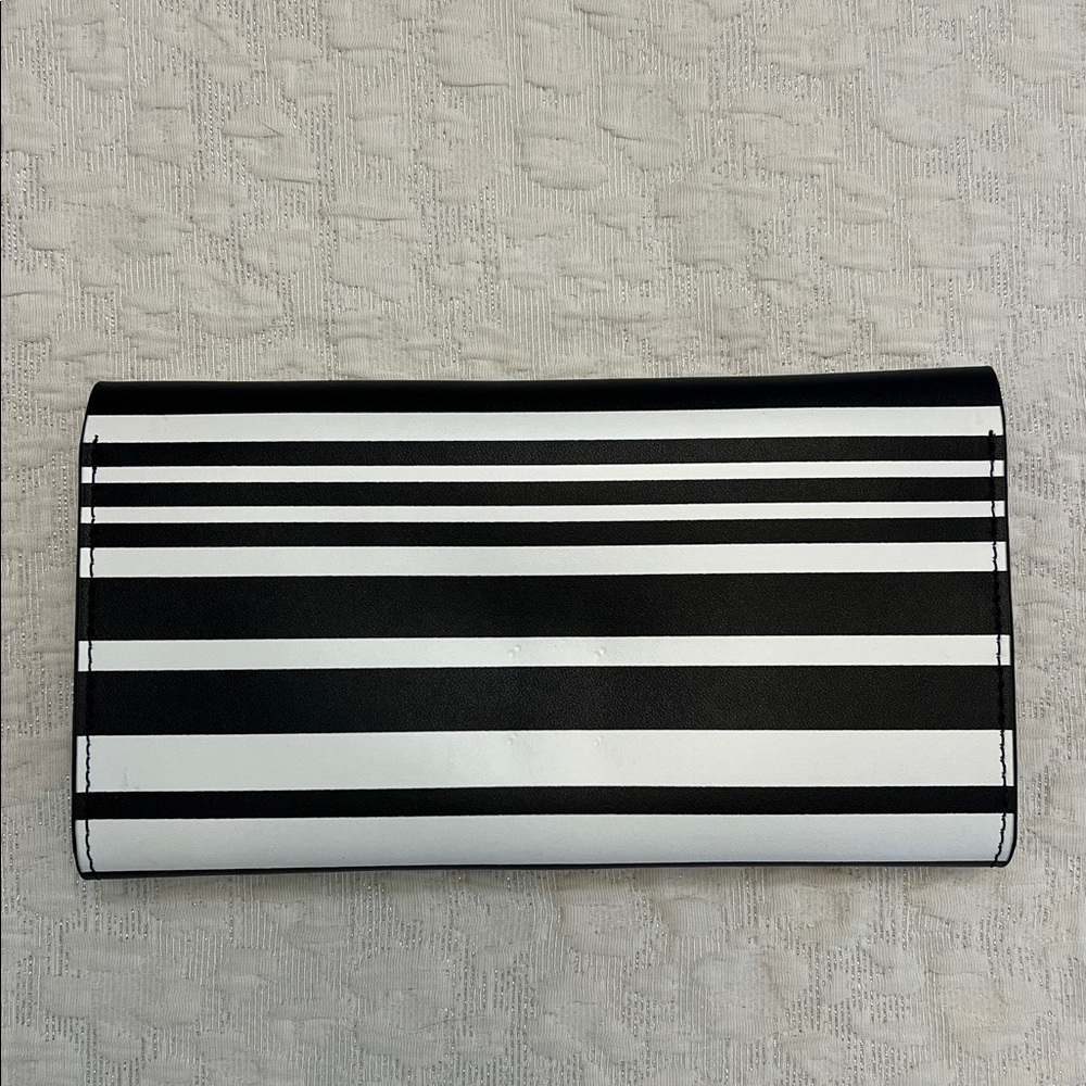 KATE SPADE STRIPED LEATHER WALLET BLACK & WHITE - Picture 4 of 16
